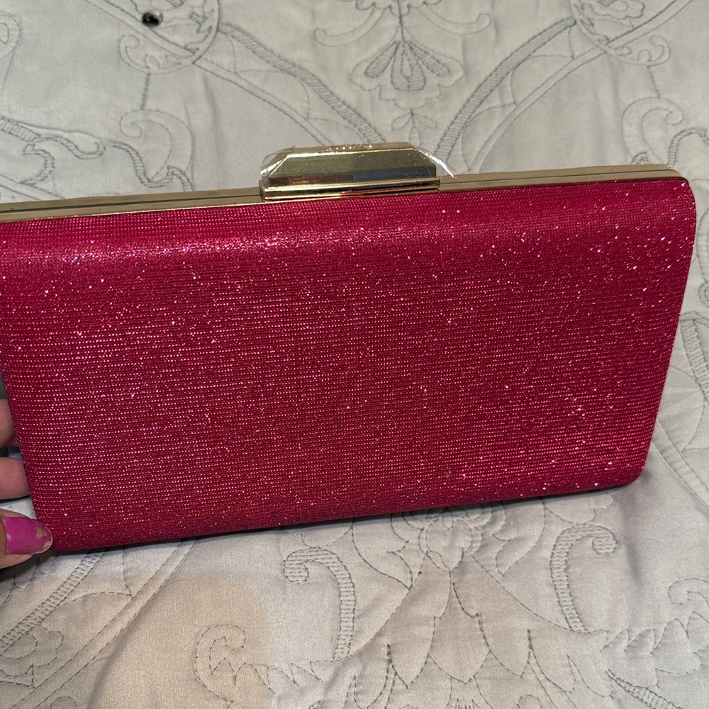 Dune London Glittery Fuchsia Clutch with Gold Frame